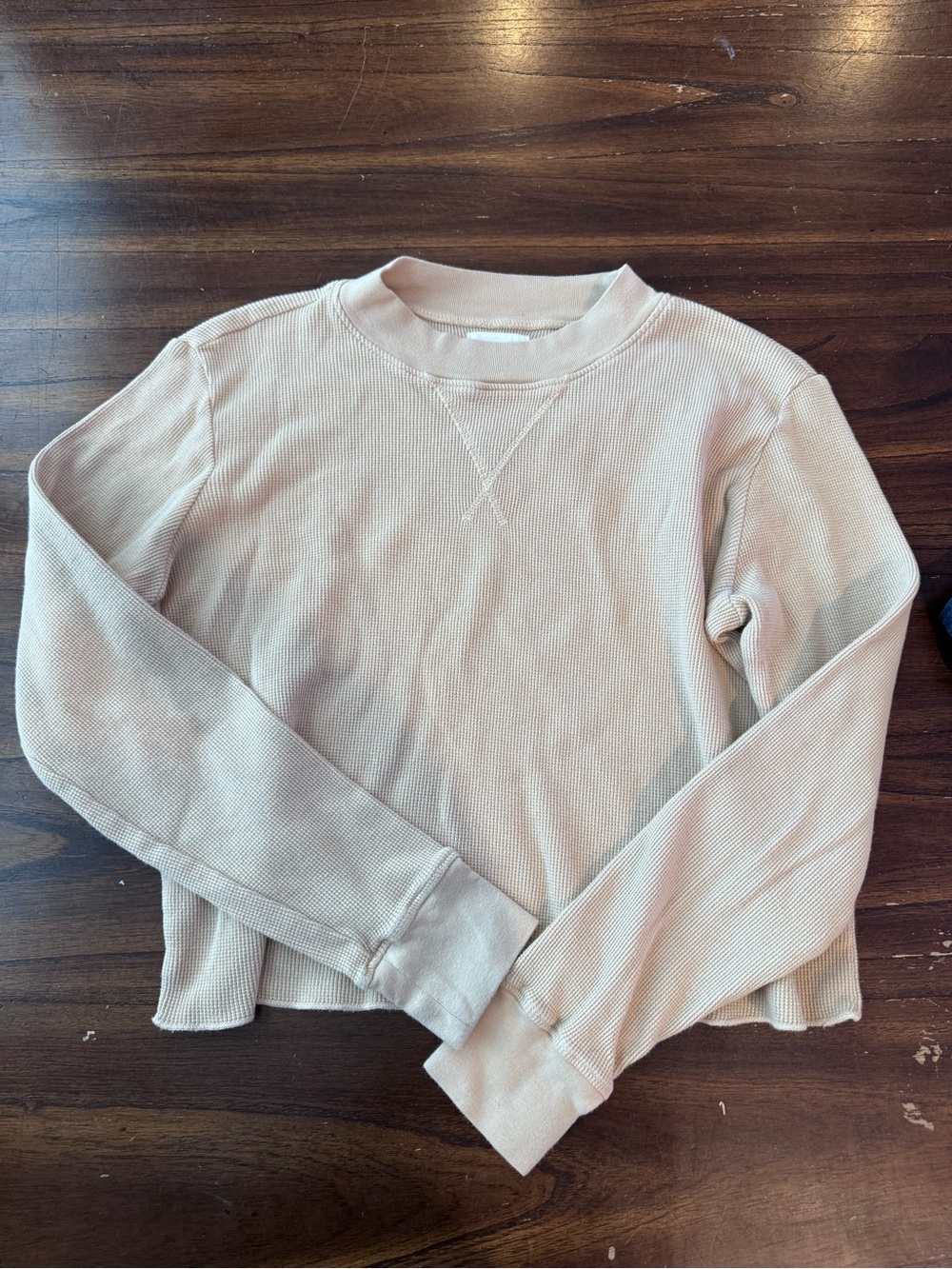 MATE the Label organic cotton Waffle Crew Sweatshirt in Light Beige Cream